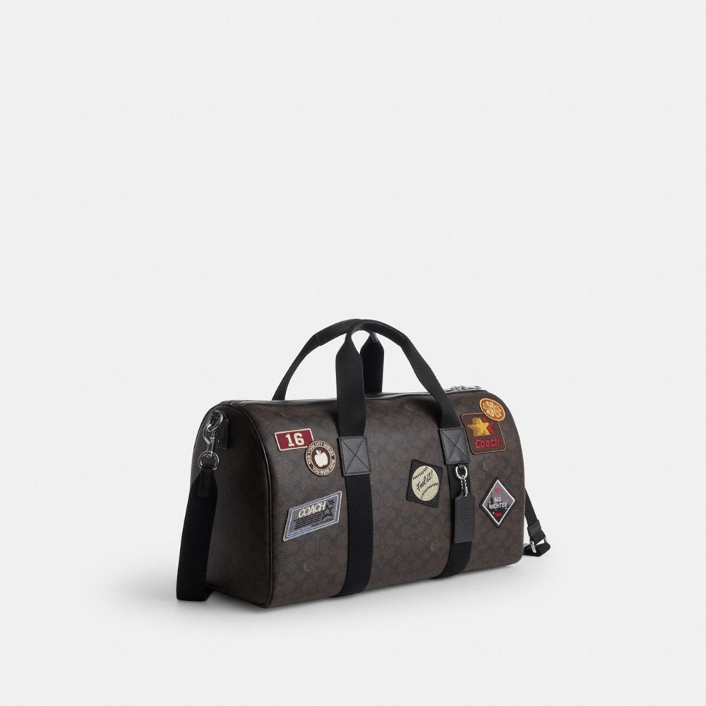 Coach Explorer Duffle Bag 45 In Signature Canvas With Patches Sv/Walnut/Black