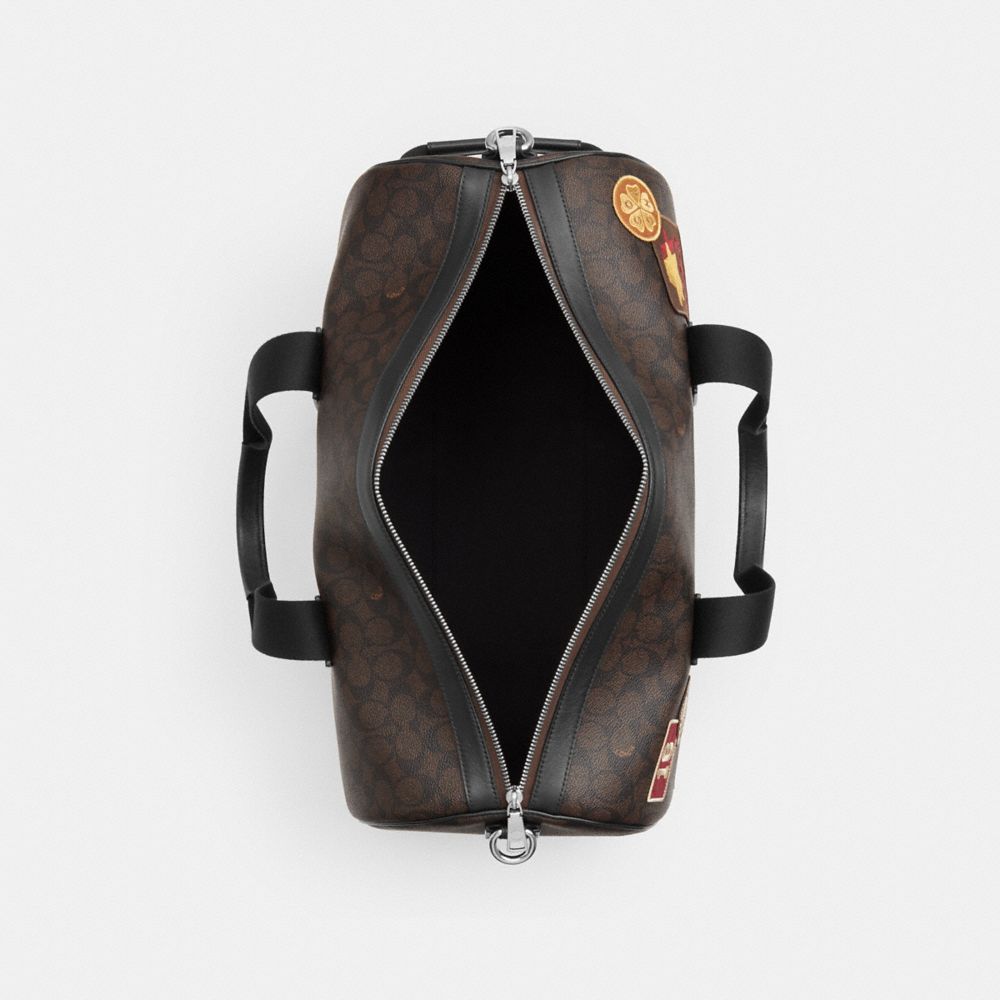 Coach Explorer Duffle Bag 45 In Signature Canvas With Patches Sv/Walnut/Black