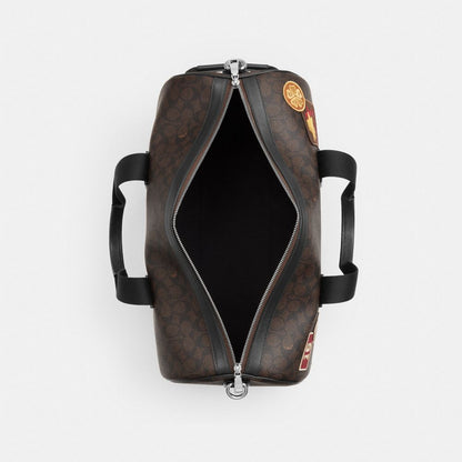 Coach Explorer Duffle Bag 45 In Signature Canvas With Patches Sv/Walnut/Black