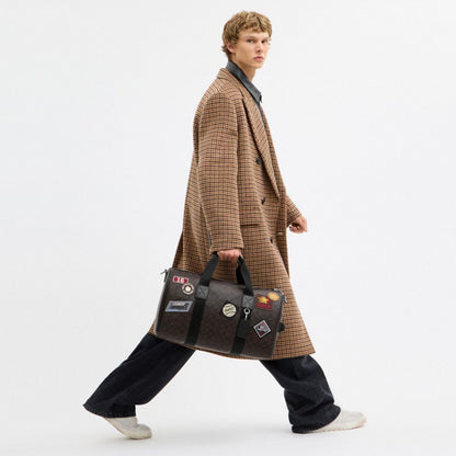 Coach Explorer Duffle Bag 45 In Signature Canvas With Patches Sv/Walnut/Black