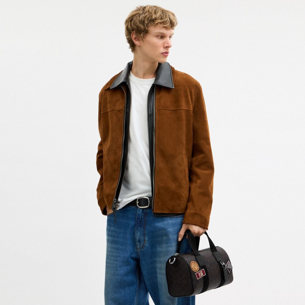 Coach Explorer Duffle Bag 28 In Signature Canvas With Patches Sv/Walnut/Black