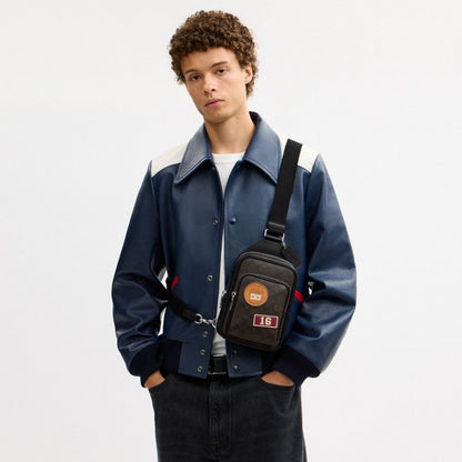 Coach Racer Sling Pack In Signature Canvas With Patches Sv/Walnut/Black