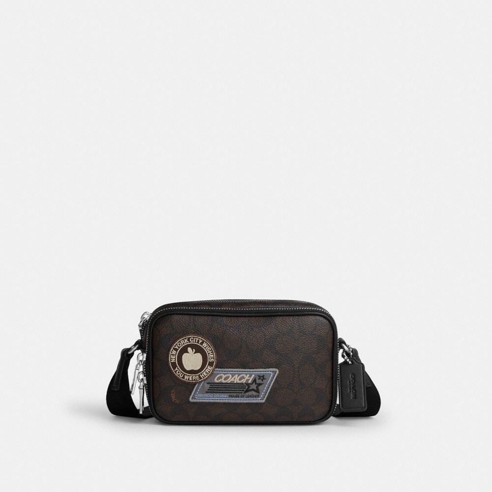 Coach Colton Crossbody Bag 19 In Signature Canvas with Patches Sv/Walnut/Black