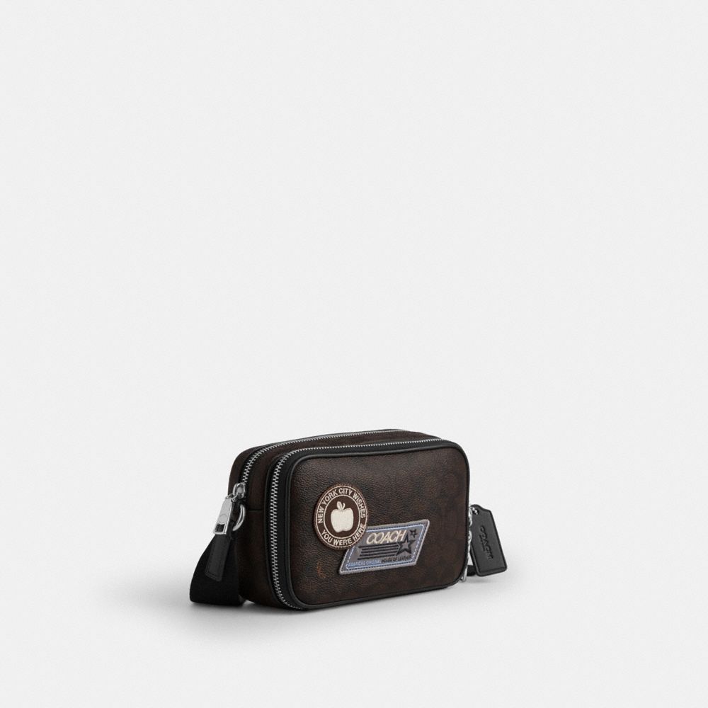 Coach Colton Crossbody Bag 19 In Signature Canvas with Patches Sv/Walnut/Black
