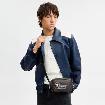 Coach Colton Crossbody Bag 19 In Signature Canvas with Patches Sv/Walnut/Black