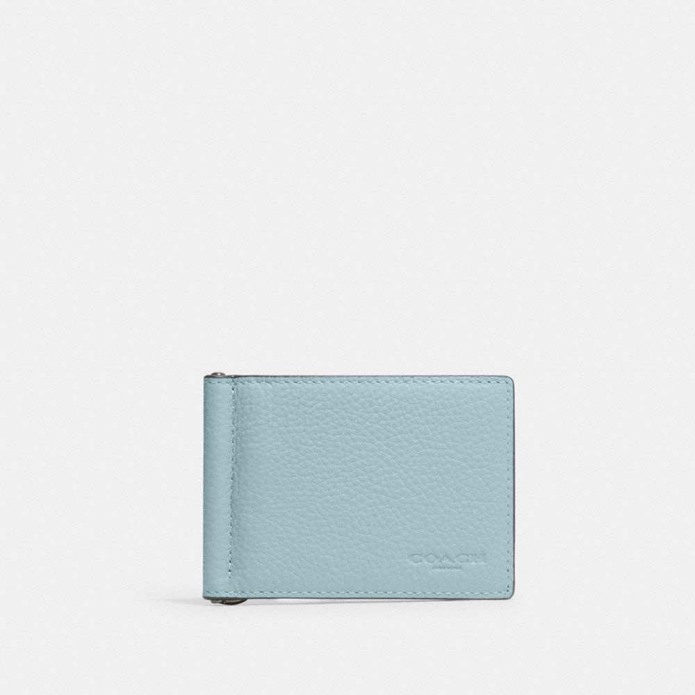 Slim Money Clip Billfold Wallet Pebbled Leather-Qb-Light Blue Pebbled Leather-Qb-Light Blue