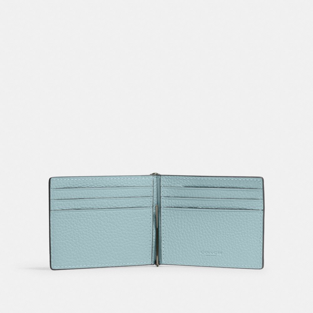 Slim Money Clip Billfold Wallet Pebbled Leather-Qb-Light Blue Pebbled Leather-Qb-Light Blue