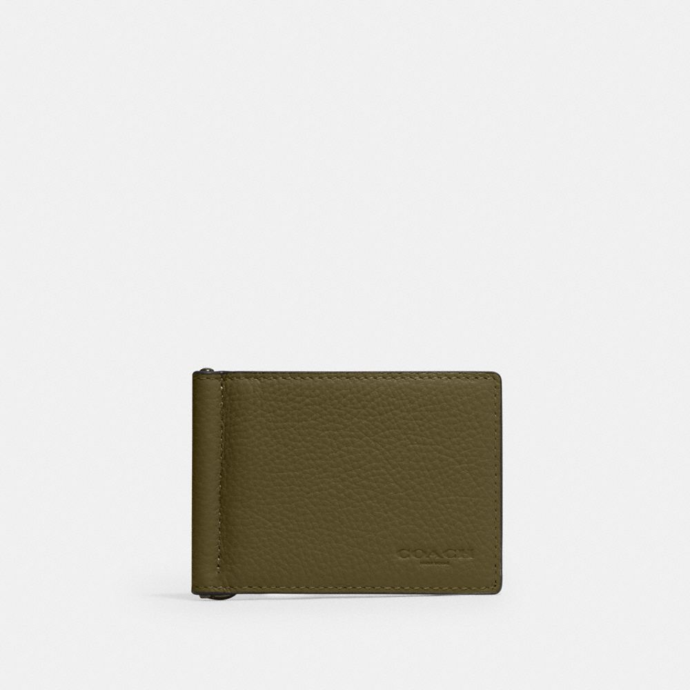 Coach Slim Money Clip Billfold Wallet Gunmetal/Olive