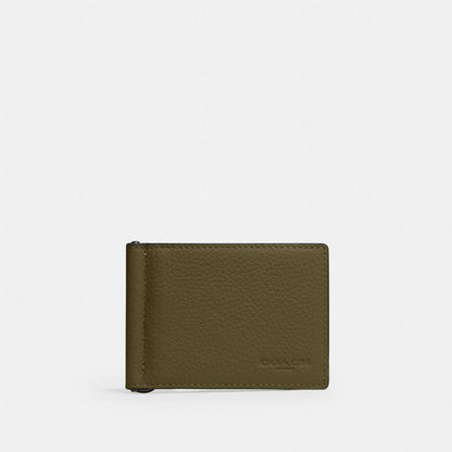 Coach Slim Money Clip Billfold Wallet Gunmetal/Olive
