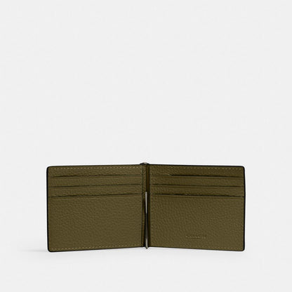 Coach Slim Money Clip Billfold Wallet Gunmetal Olive