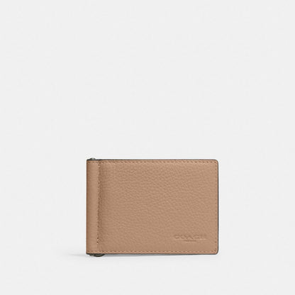 Coach Slim Money Clip Billfold Wallet Black Antique Nickel/Taupe