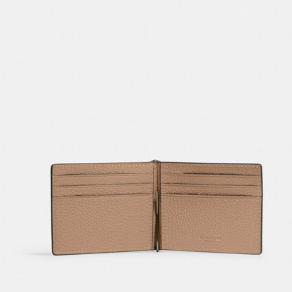 Coach Slim Money Clip Billfold Wallet Black Antique Nickel/Taupe