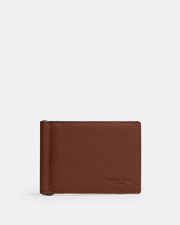 Slim Money Clip Billfold Wallet Pebbled Leather-Qb-Sable Pebbled Leather-Qb-Sable