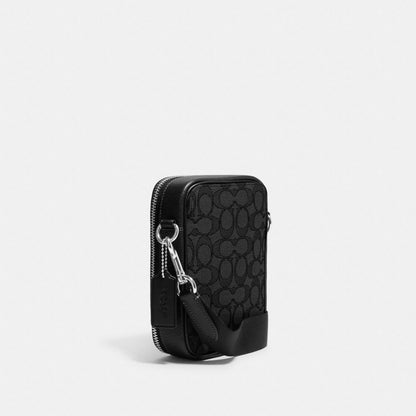 Coach Stanton Crossbody Bag In Signature Jacquard Silver Charcoal Black