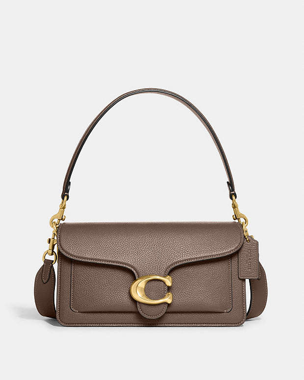 Tabby Shoulder Bag 26 Polished Pebble Leather-Brass-Dark Stone Polished Pebble Leather-Brass-Dark Stone