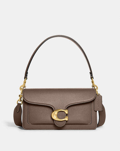 Tabby Shoulder Bag 26 Polished Pebble Leather-Brass-Dark Stone Polished Pebble Leather-Brass-Dark Stone