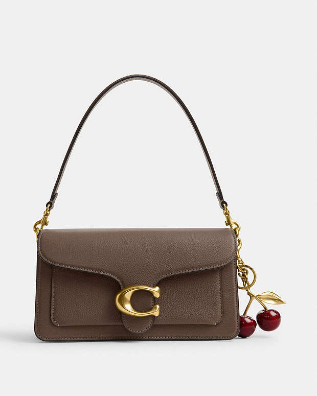 Tabby Shoulder Bag 26 Polished Pebble Leather-Brass-Dark Stone Polished Pebble Leather-Brass-Dark Stone