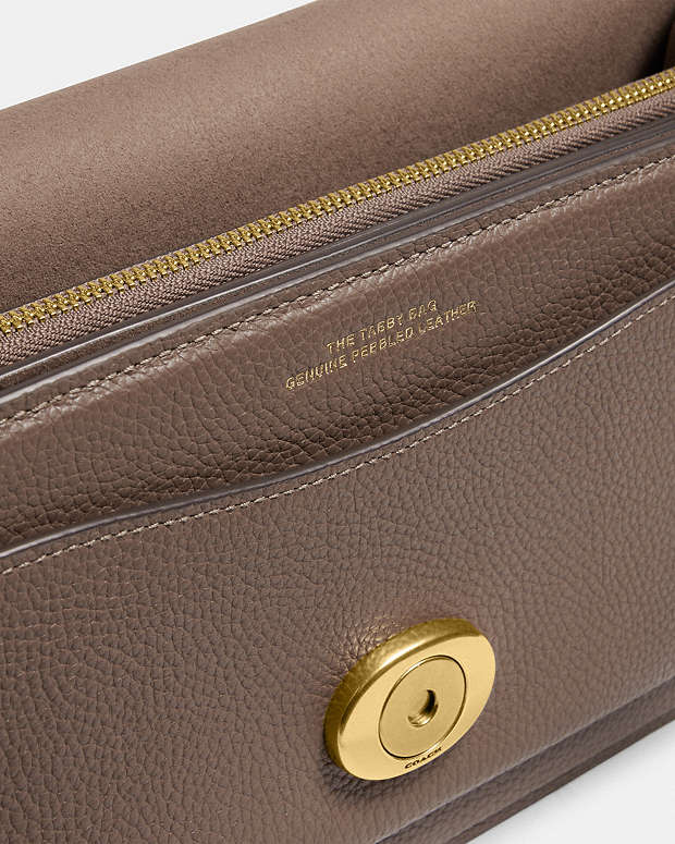 Tabby Shoulder Bag 26 Polished Pebble Leather-Brass-Dark Stone Polished Pebble Leather-Brass-Dark Stone