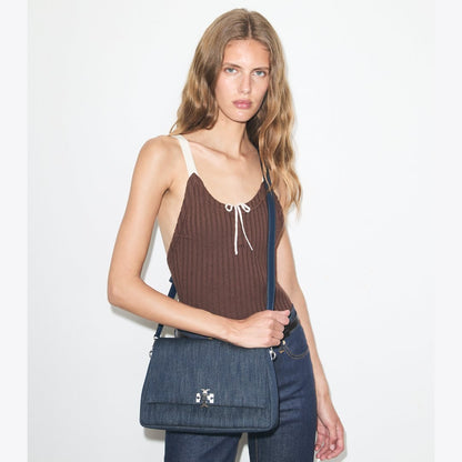 Tory Burch Charlie Denim Shoulder Bag Midnight