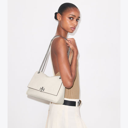 Tory Burch Charlie Quilted Shoulder Bag Light Cream
