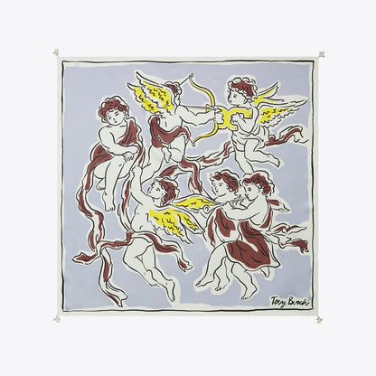 Tory Burch Cherubs Silk Square Scarf Gray Cherubs