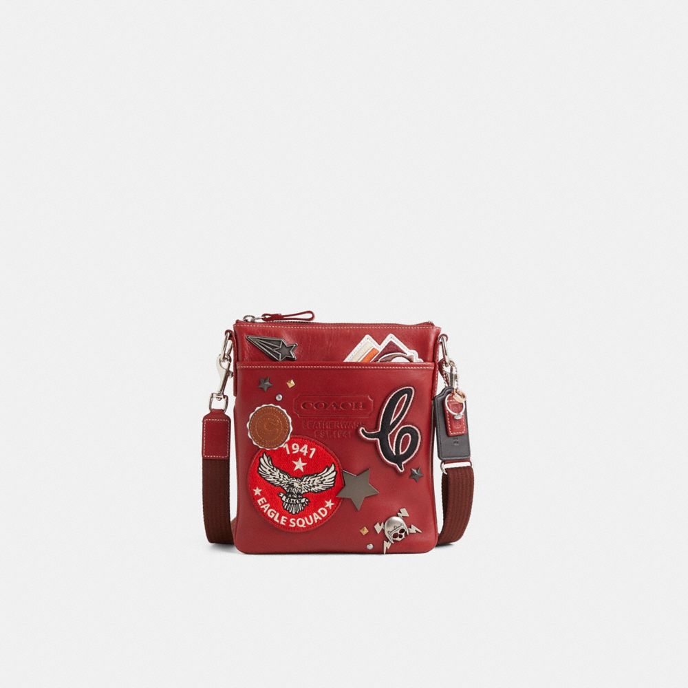 Coach Custom Embossed Swing Pack Silver/Red