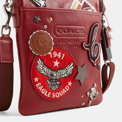 Coach Custom Embossed Swing Pack Silver/Red