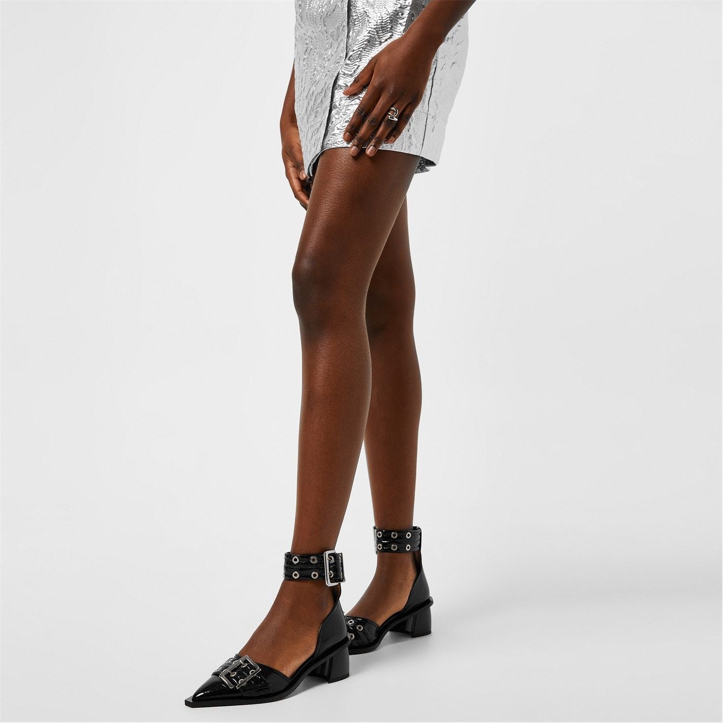  Chucky Buckle Open Cut Pumps Black