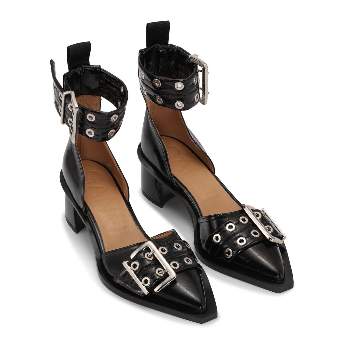  Chucky Buckle Open Cut Pumps Black