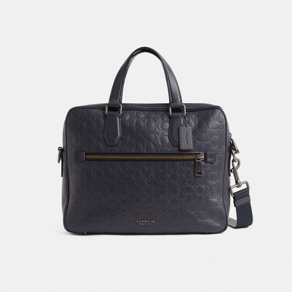 Coach Restored Kennedy Brief In Signature Leather Gunmetal/Midnight Navy