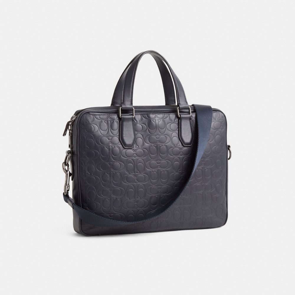 Coach Restored Kennedy Brief In Signature Leather Gunmetal/Midnight Navy