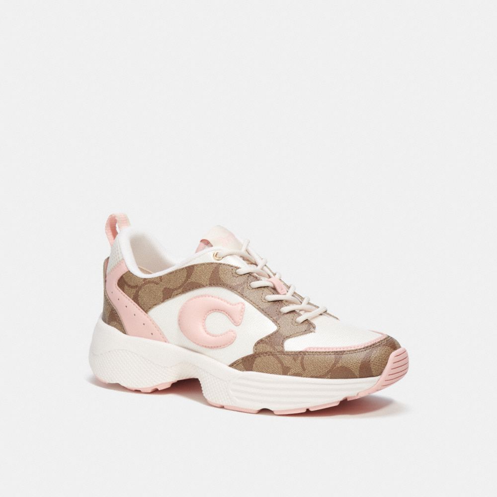 Coach C275 Tech Runner In Signature Canvas Khaki  Light Pink