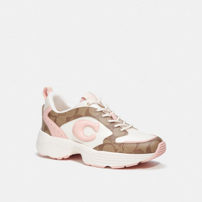 Coach C275 Tech Runner In Signature Canvas Khaki  Light Pink
