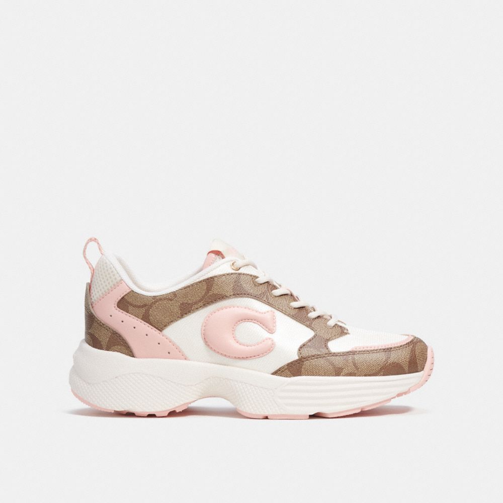 Coach C275 Tech Runner In Signature Canvas Khaki  Light Pink