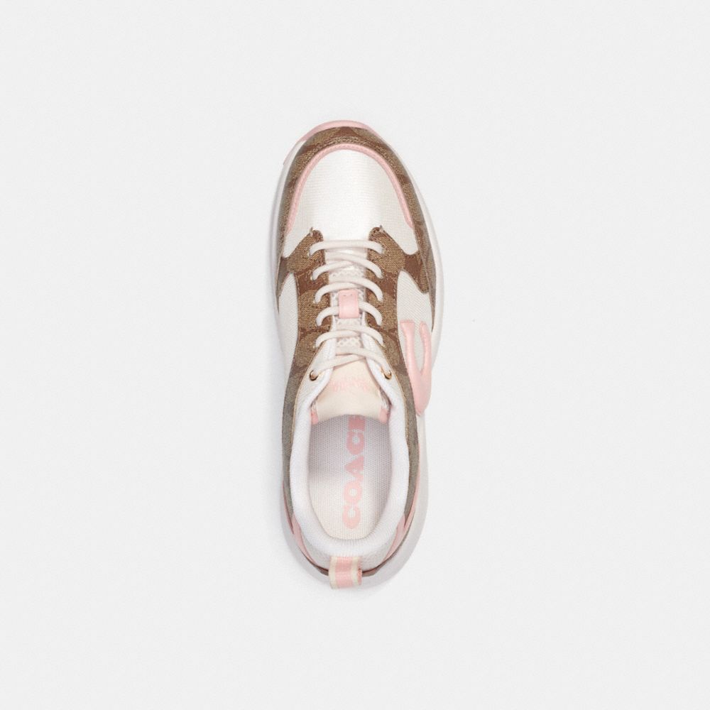 Coach C275 Tech Runner In Signature Canvas Khaki  Light Pink