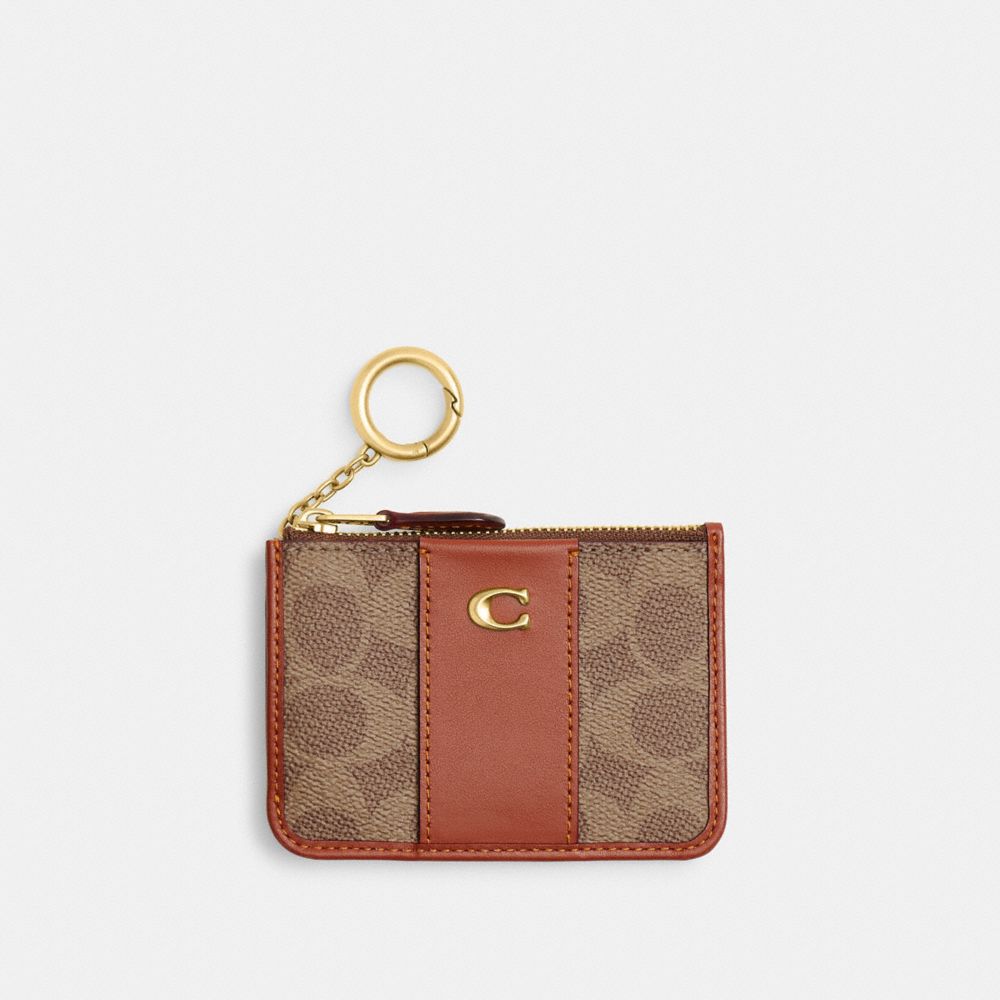 Coach Essential Mini ID Card Case In Signature Canvas Brass/Tan Caramel