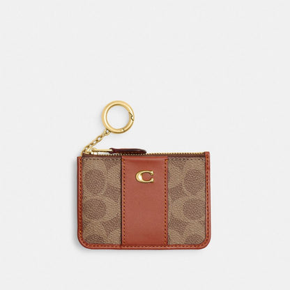 Coach Essential Mini ID Card Case In Signature Canvas Brass/Tan Caramel