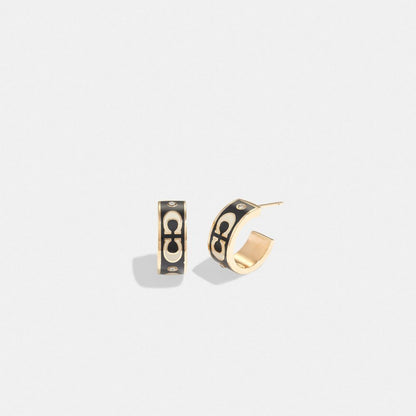 Coach Signature Enamel Huggie Earrings Gold Black