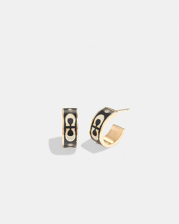 Signature Enamel Huggie Earrings Gold-Black Gold-Black