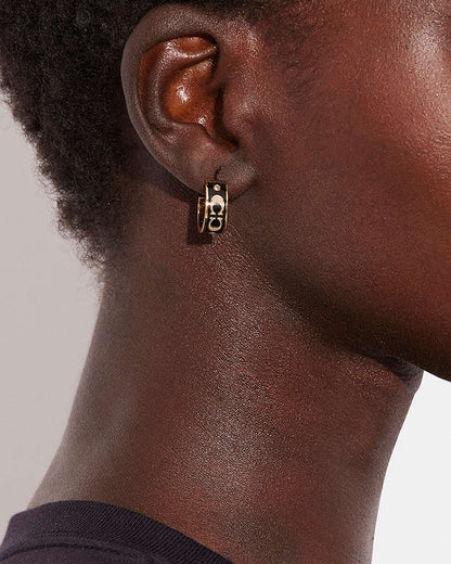 Signature Enamel Huggie Earrings Gold-Black Gold-Black