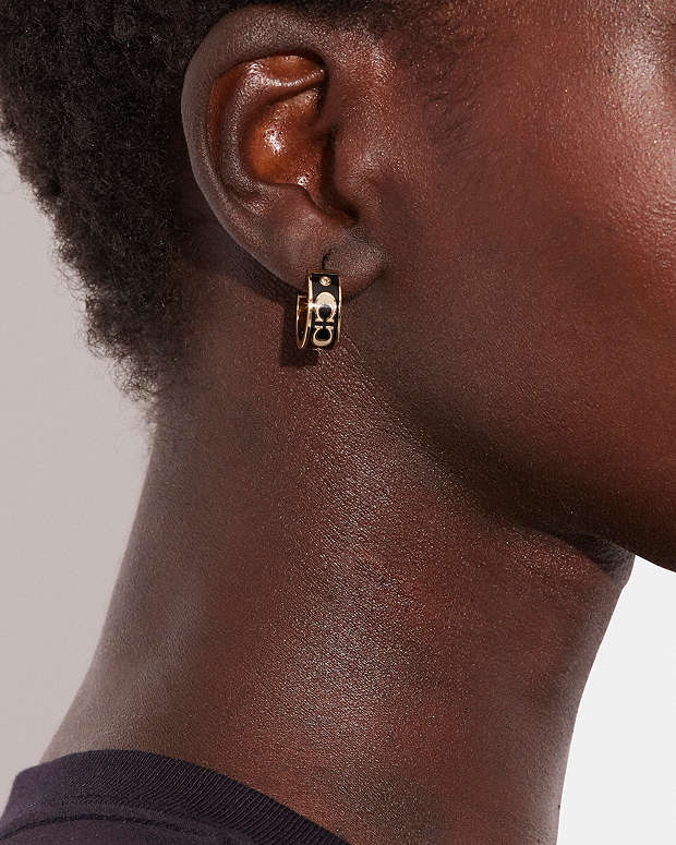 Signature Enamel Huggie Earrings Gold-Black Gold-Black