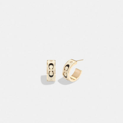 Coach Signature Enamel Huggie Earrings Gold White