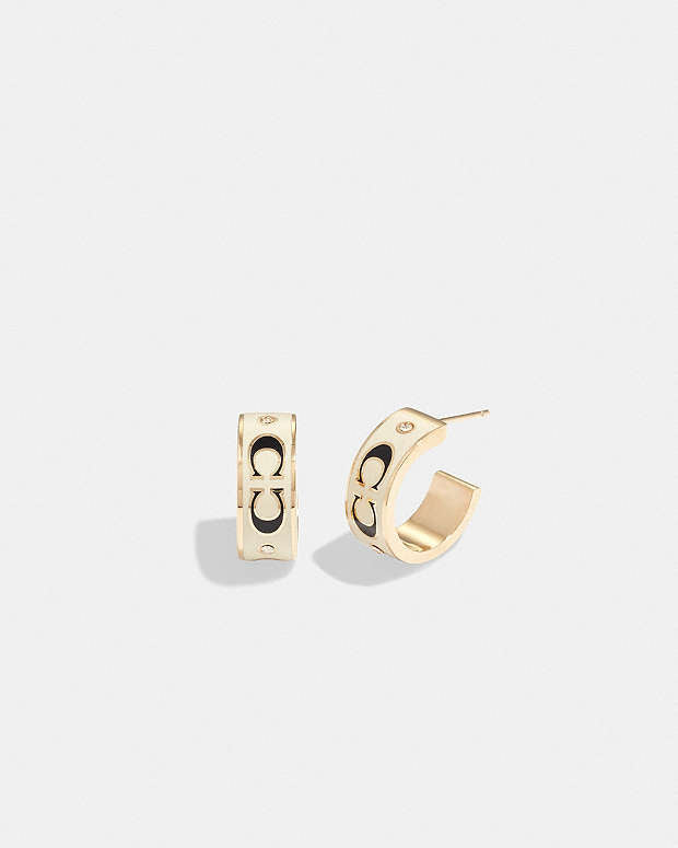 Signature Enamel Huggie Earrings Gold-White Gold-White