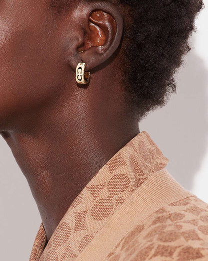 Signature Enamel Huggie Earrings Gold-White Gold-White