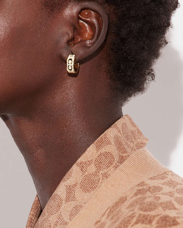 Signature Enamel Huggie Earrings Gold-White Gold-White