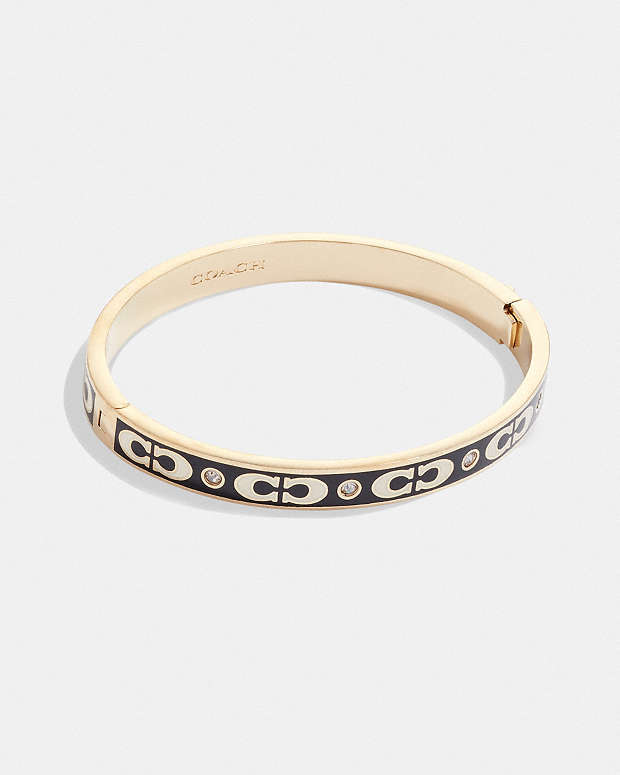 Signature Enamel Hinged Bangle Gold-Black Gold-Black
