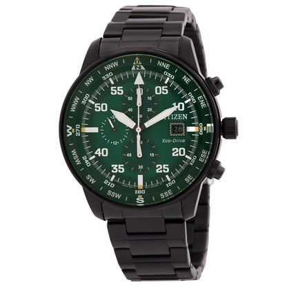 Citizen Aviator Eco-Drive Chronograph Green Dial Mens Watch