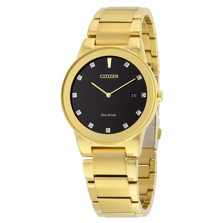 Citizen Axiom Black Dial Gold-Tone Diamond Mens Watch