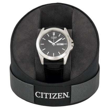 Citizen Black Dial Black Leather Mens Watch