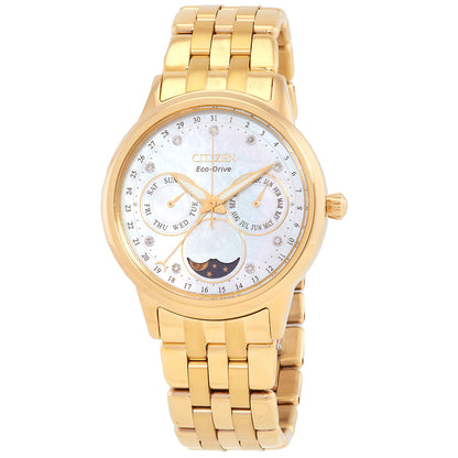 Citizen Calendrier Moon Phase Diamond White Mother Of Pearl Dial Women's Watch